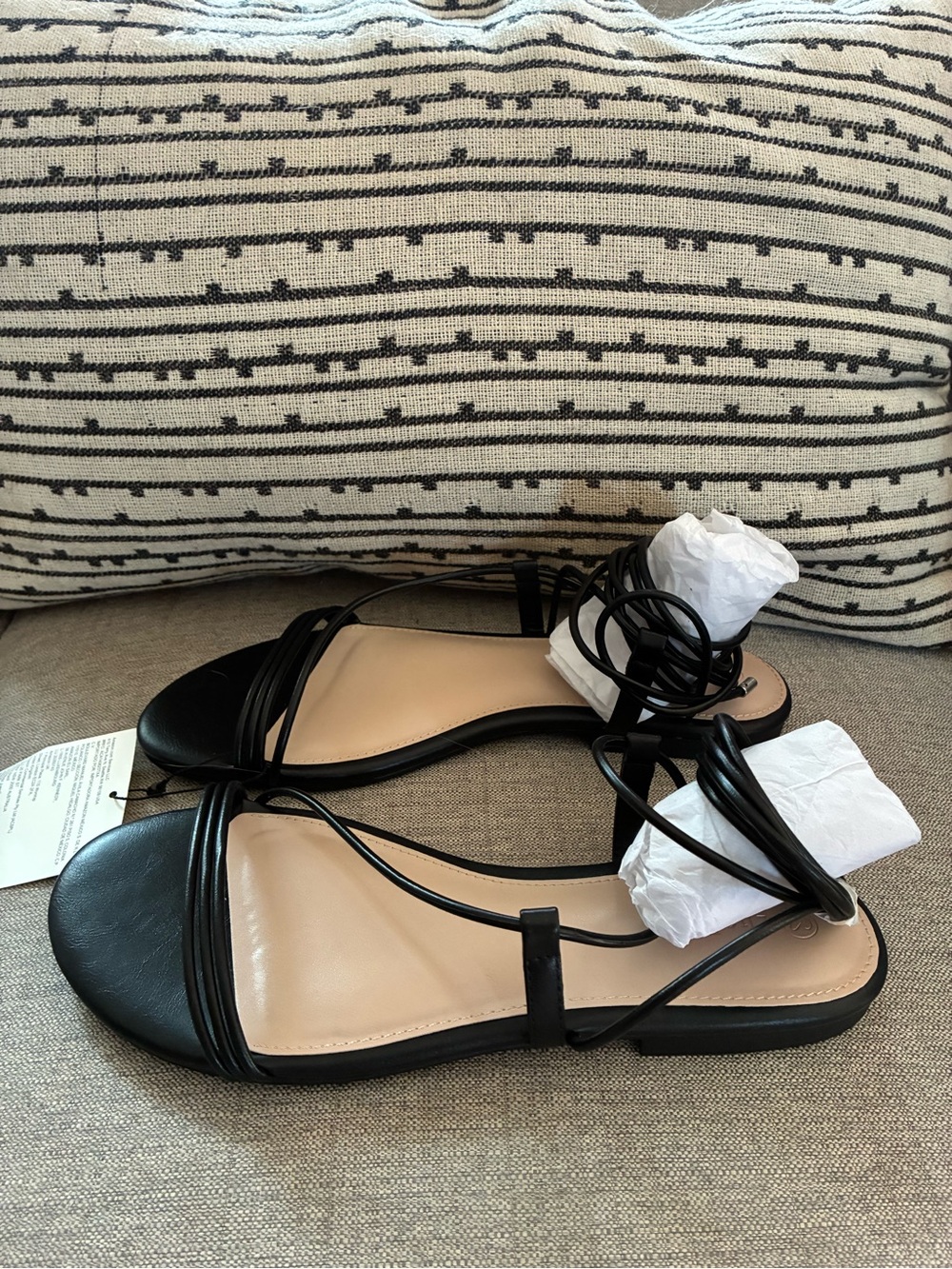 Strappy Black Lace-Up Women's Sandals
